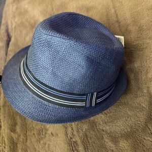 le chateau Blue Straw Fedora with Striped Band